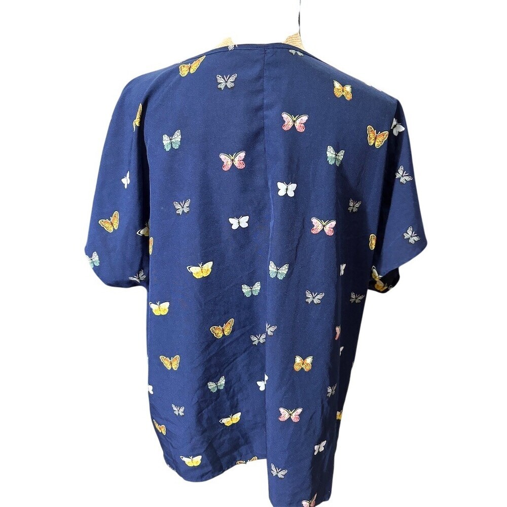 Emery Rose Blouse Womens 1XL Plus Navy Blue Butterfly Print Scoop Neck Top - Picture 6 of 9